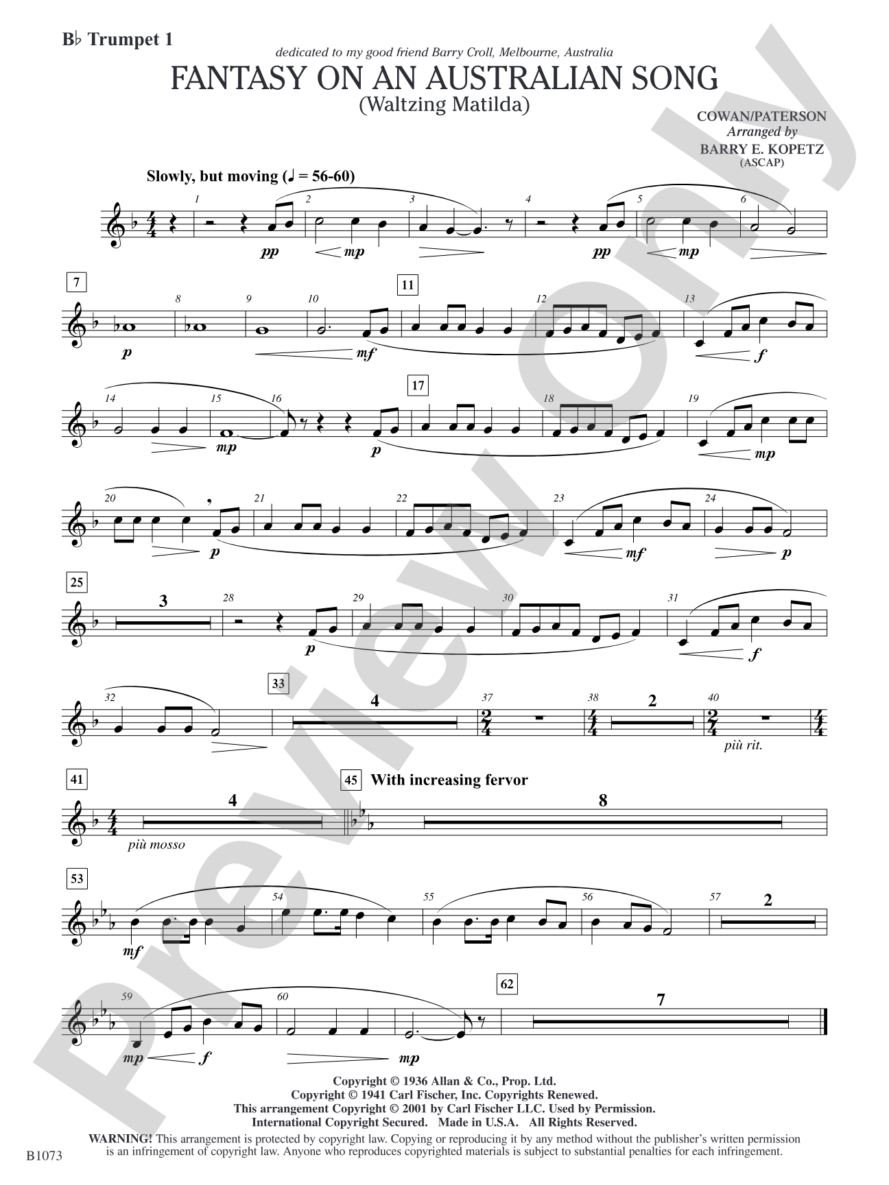 Fantasy on an Australian Song: B-flat Trumpet 1