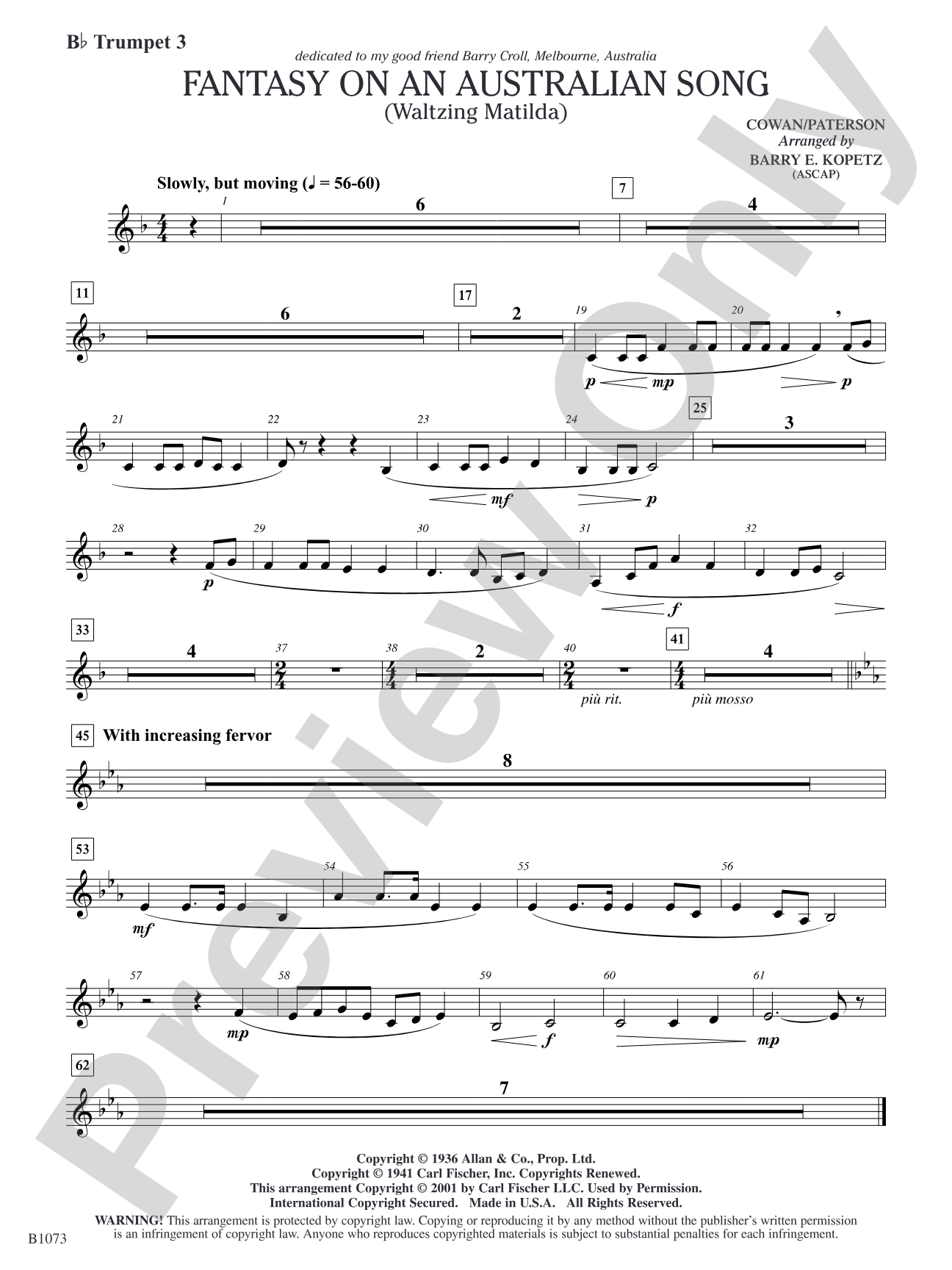 Fantasy on an Australian Song: B-flat Trumpet 3