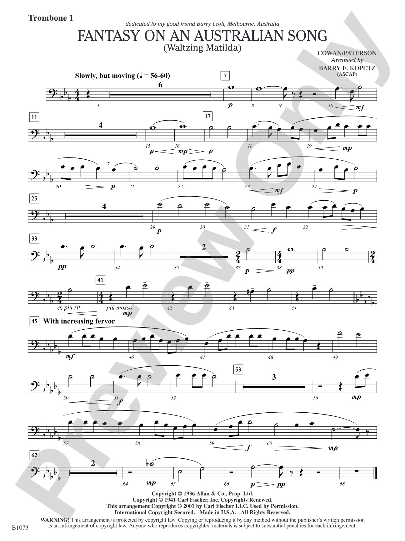 Fantasy on an Australian Song: Trombone 1