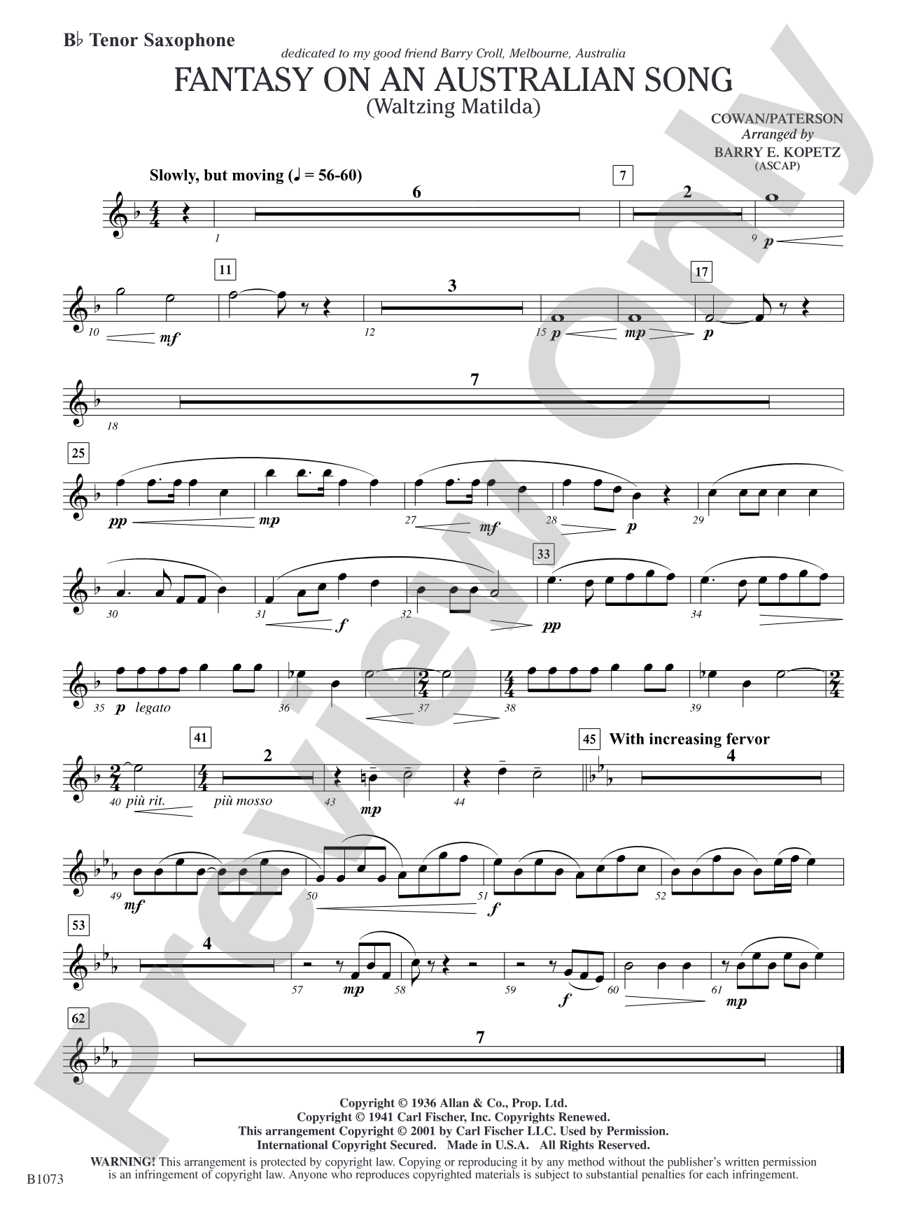 Fantasy on an Australian Song: B-flat Tenor Saxophone