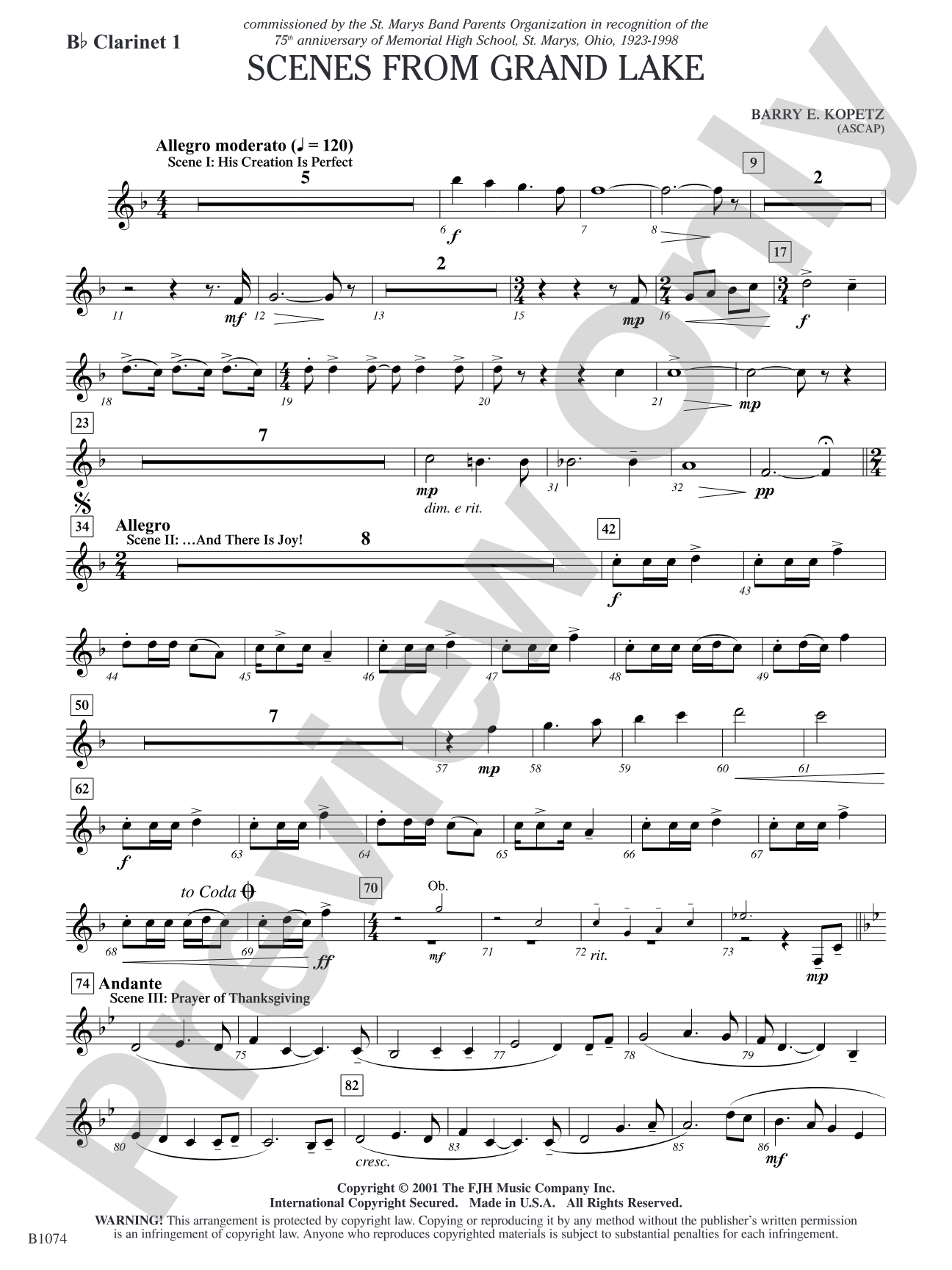 Scenes from Grand Lake: B-flat Clarinet 1