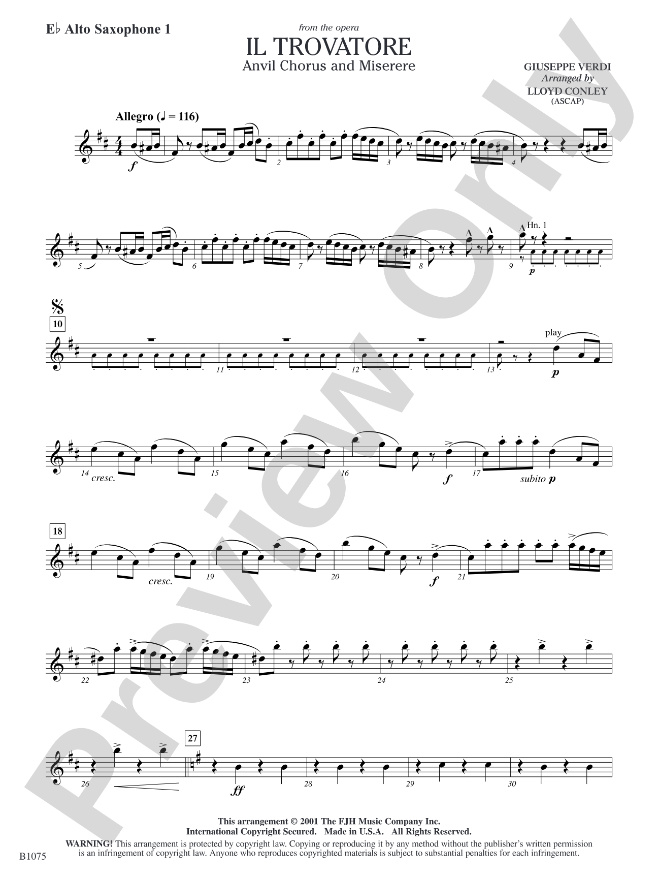 Il Trovatore (Anvil Chorus and Miserere): E-flat Alto Saxophone 1