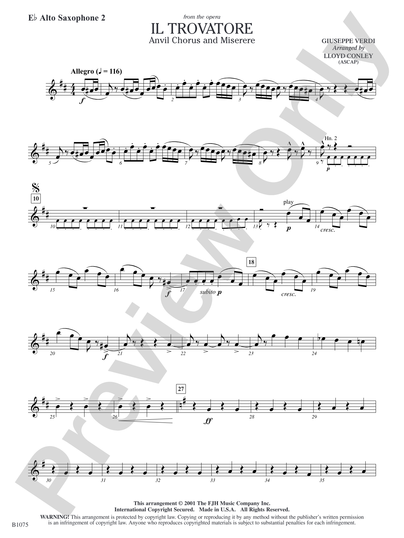 Il Trovatore (Anvil Chorus and Miserere): E-flat Alto Saxophone 2