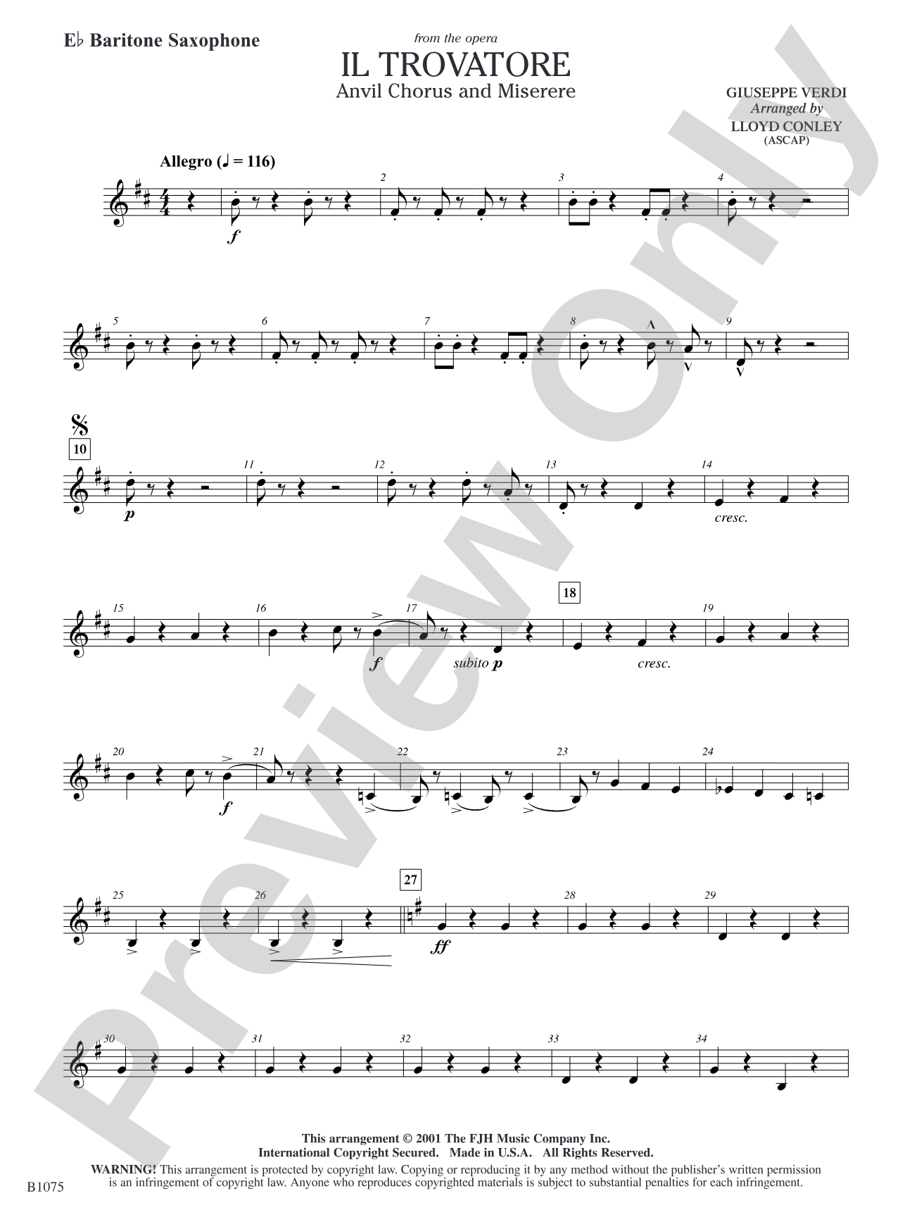 Il Trovatore (Anvil Chorus and Miserere): E-flat Baritone Saxophone