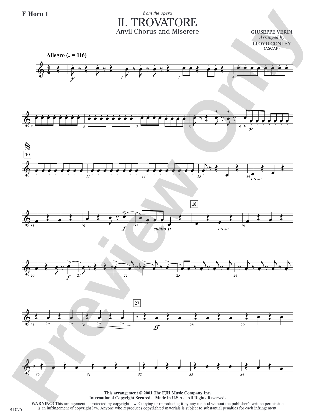Il Trovatore (Anvil Chorus and Miserere): F Horn 1