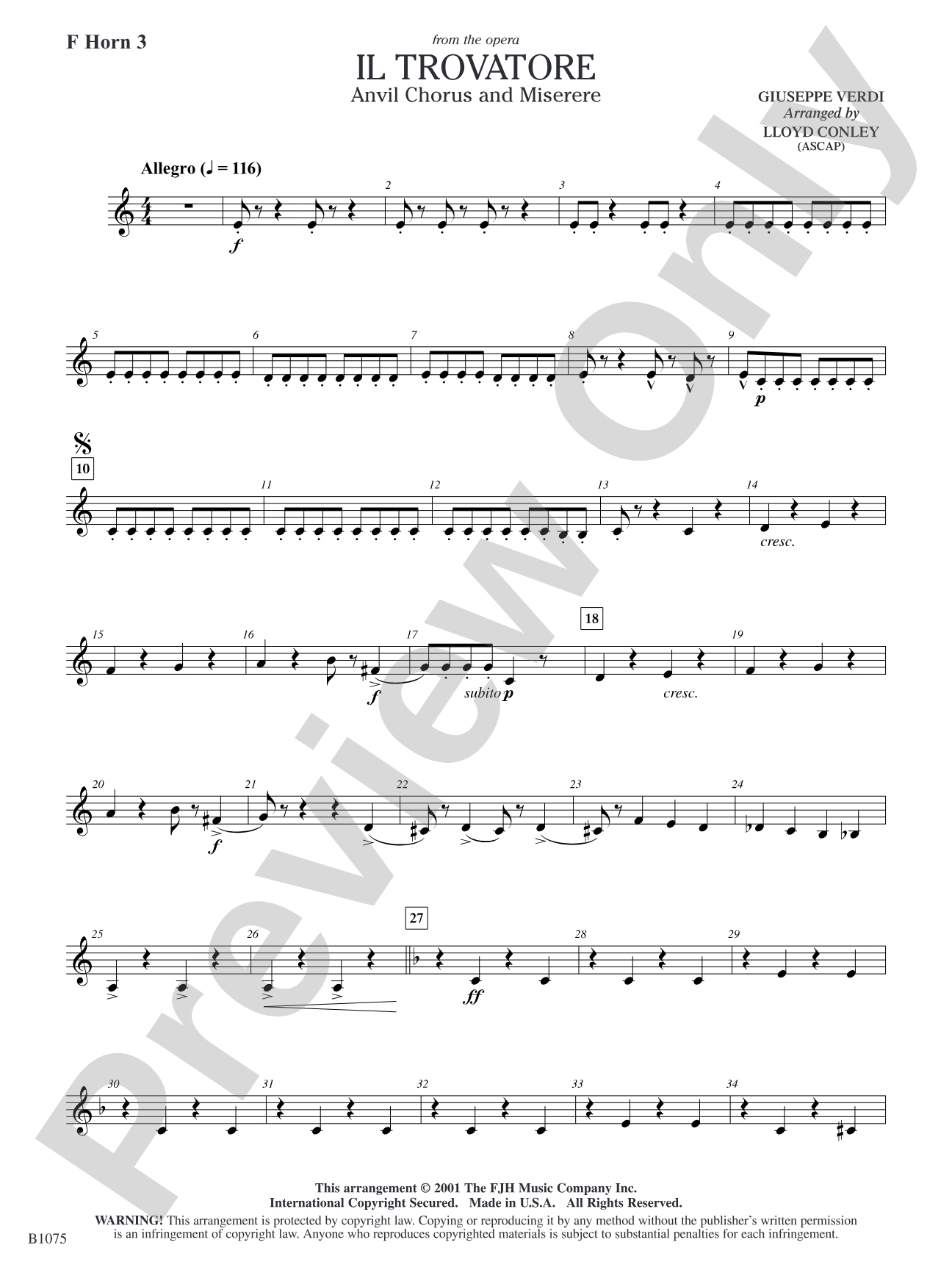 Il Trovatore (Anvil Chorus and Miserere): F Horn 3