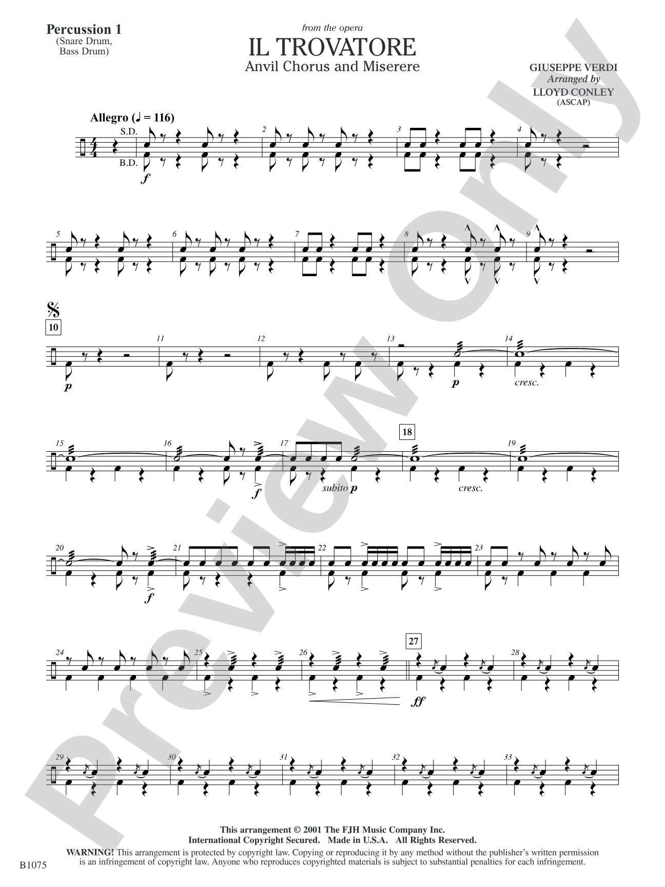 Il Trovatore (Anvil Chorus and Miserere): Percussion 1