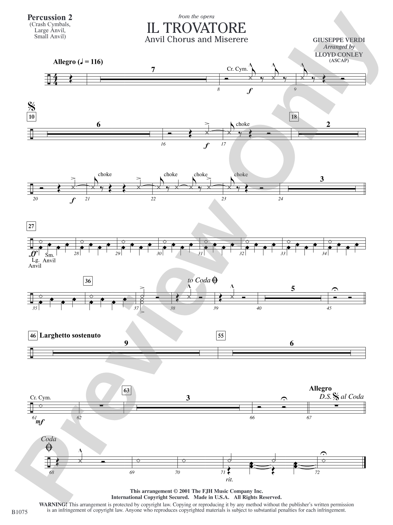 Il Trovatore (Anvil Chorus and Miserere): Percussion 2