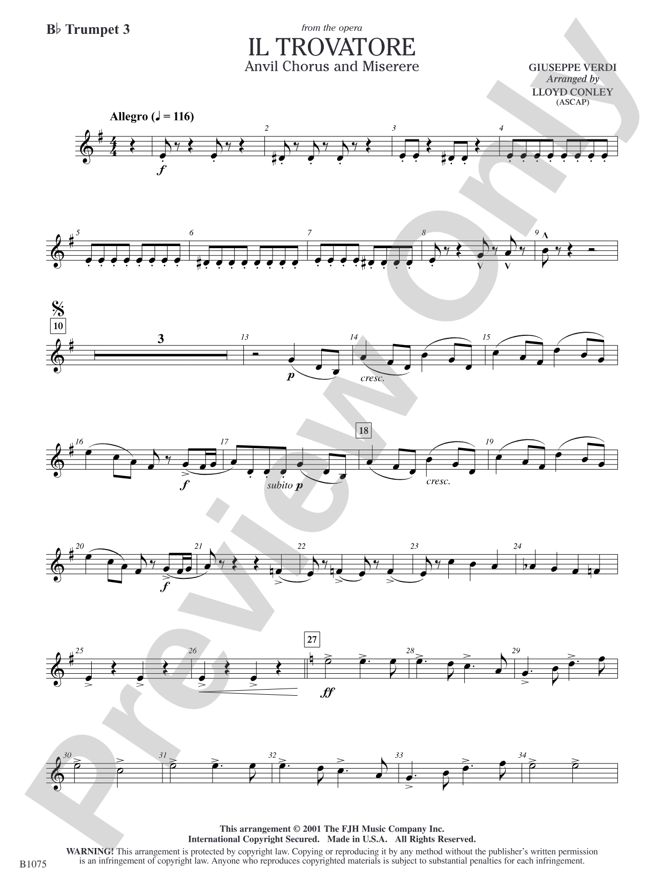 Il Trovatore (Anvil Chorus and Miserere): B-flat Trumpet 3