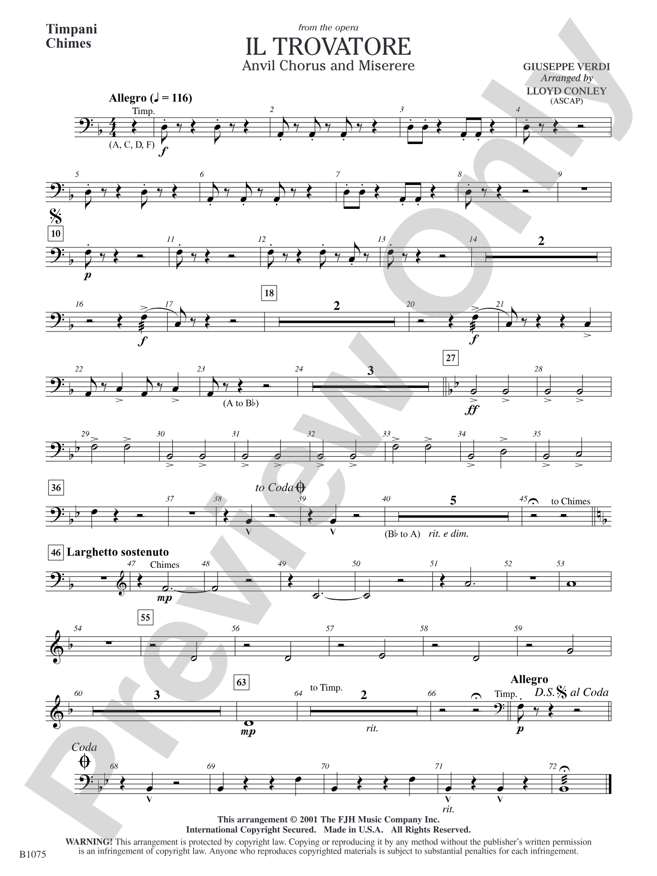 Il Trovatore (Anvil Chorus and Miserere): Timpani/Chimes