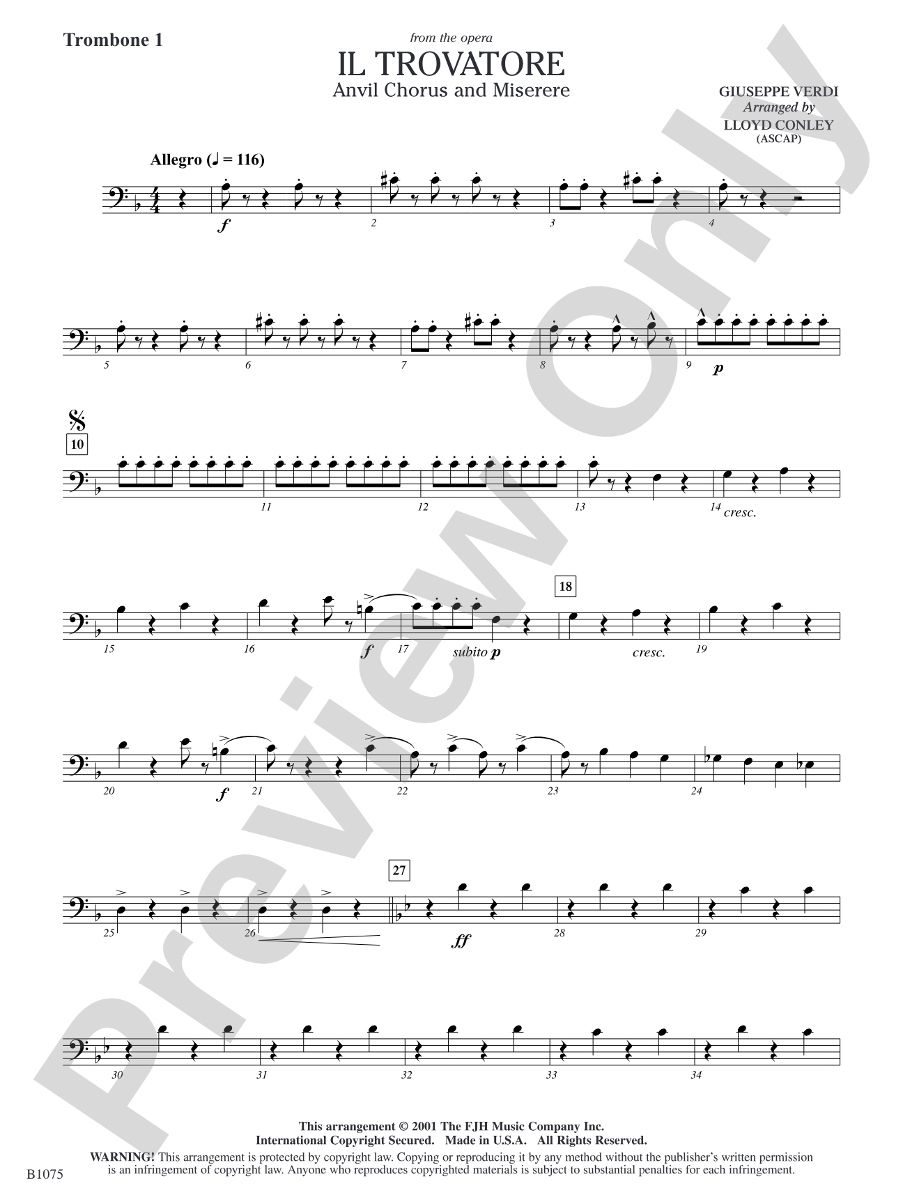 Il Trovatore (Anvil Chorus and Miserere): Trombone 1
