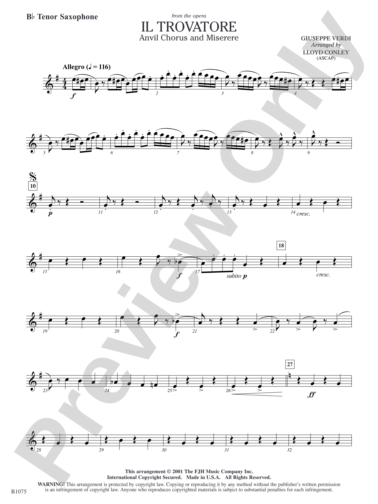 Il Trovatore (Anvil Chorus and Miserere): B-flat Tenor Saxophone