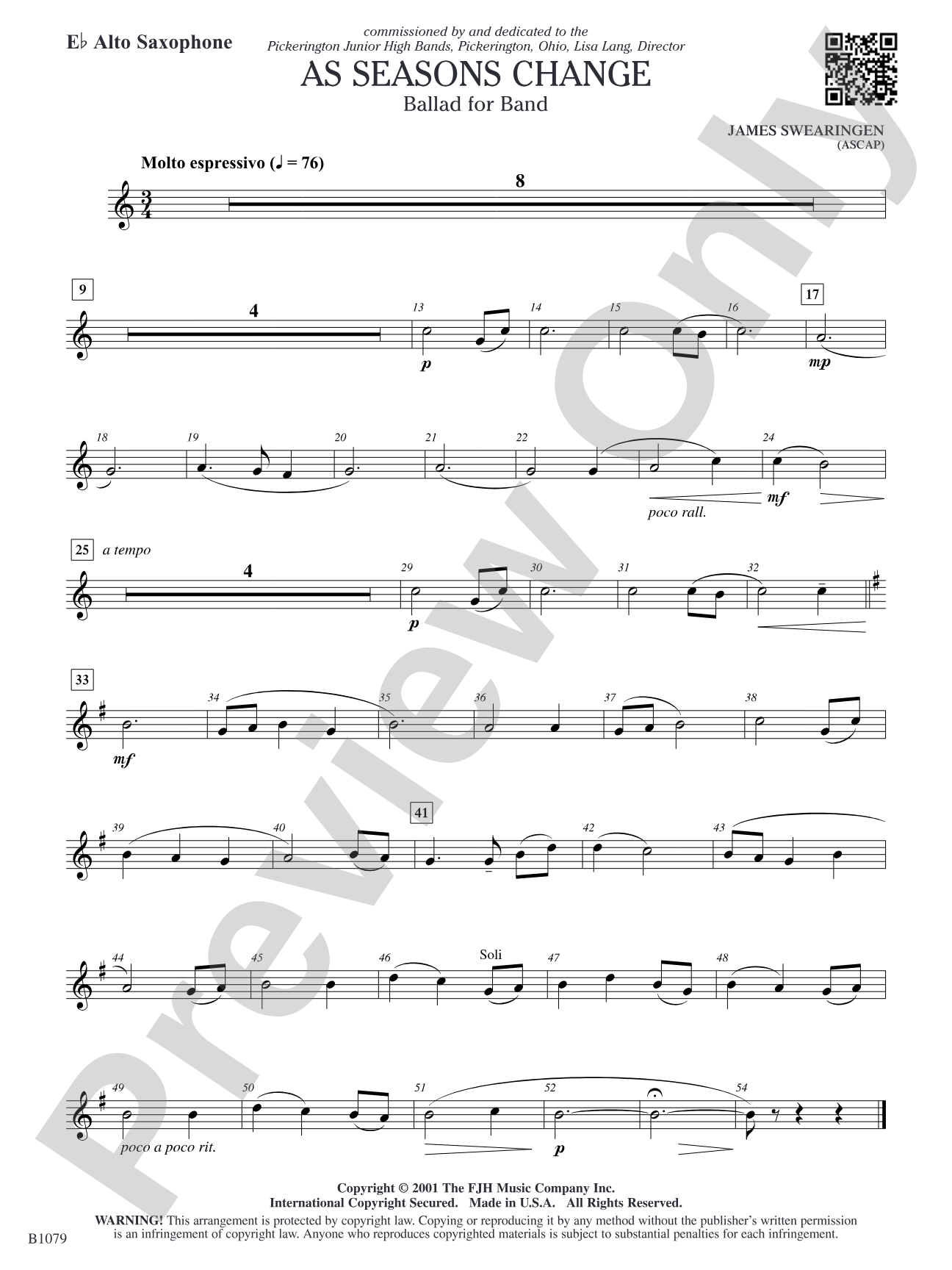 As Seasons Change: E-flat Alto Saxophone