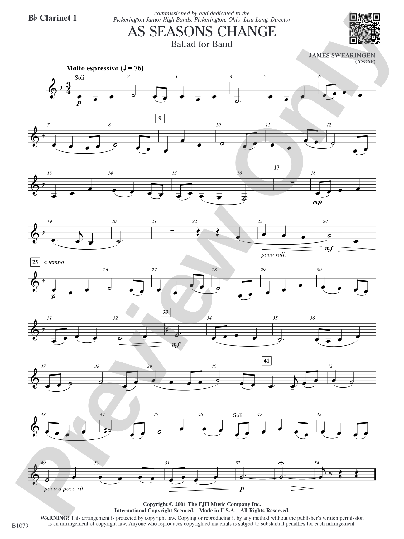 As Seasons Change: B-flat Clarinet 1