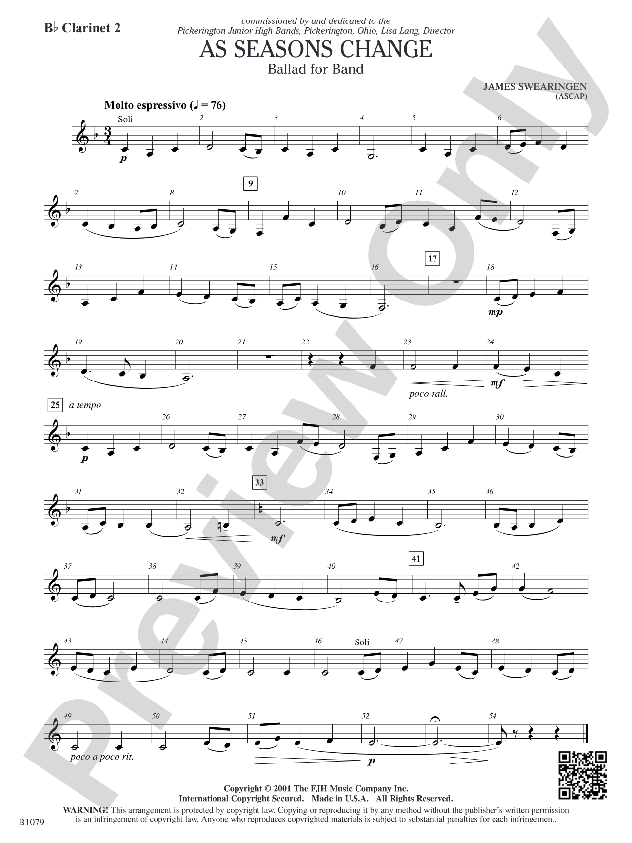 As Seasons Change: B-flat Clarinet 2