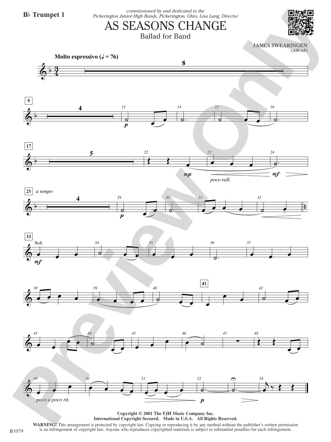 As Seasons Change: B-flat Trumpet 1