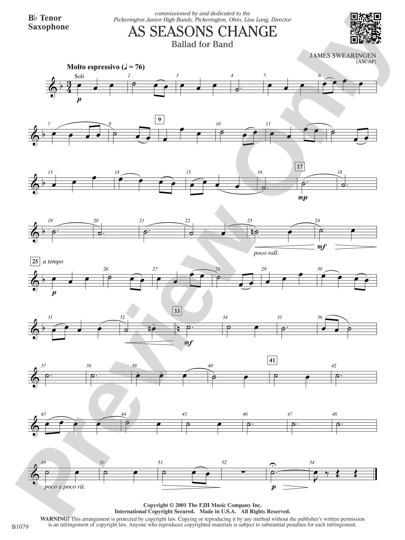 As Seasons Change: B-flat Tenor Saxophone