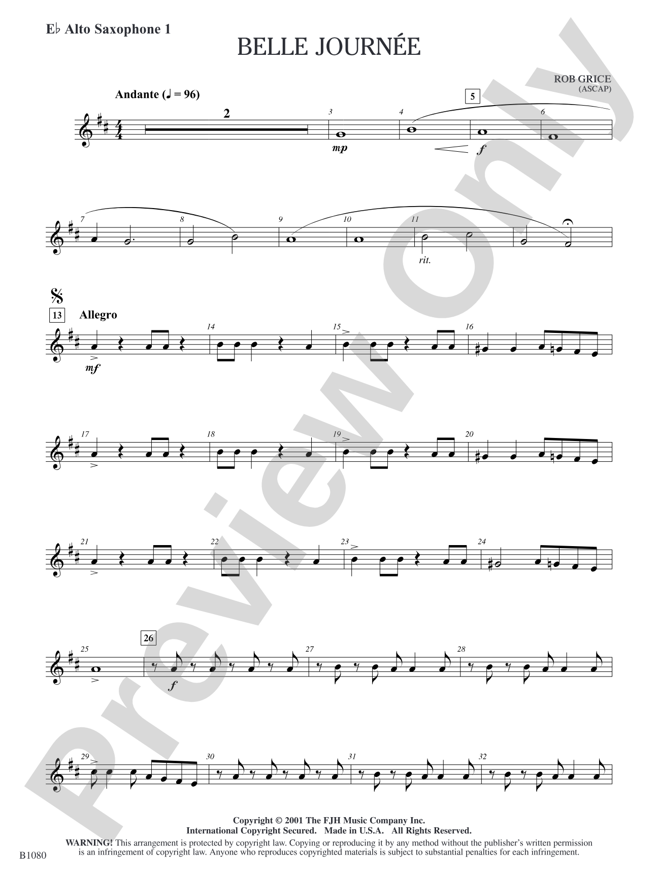 Belle Journée: E-flat Alto Saxophone 1