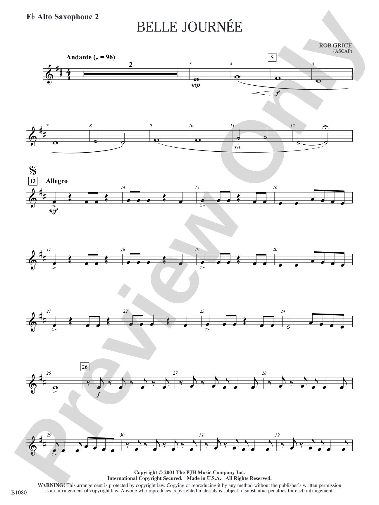 Belle Journée: E-flat Alto Saxophone 2