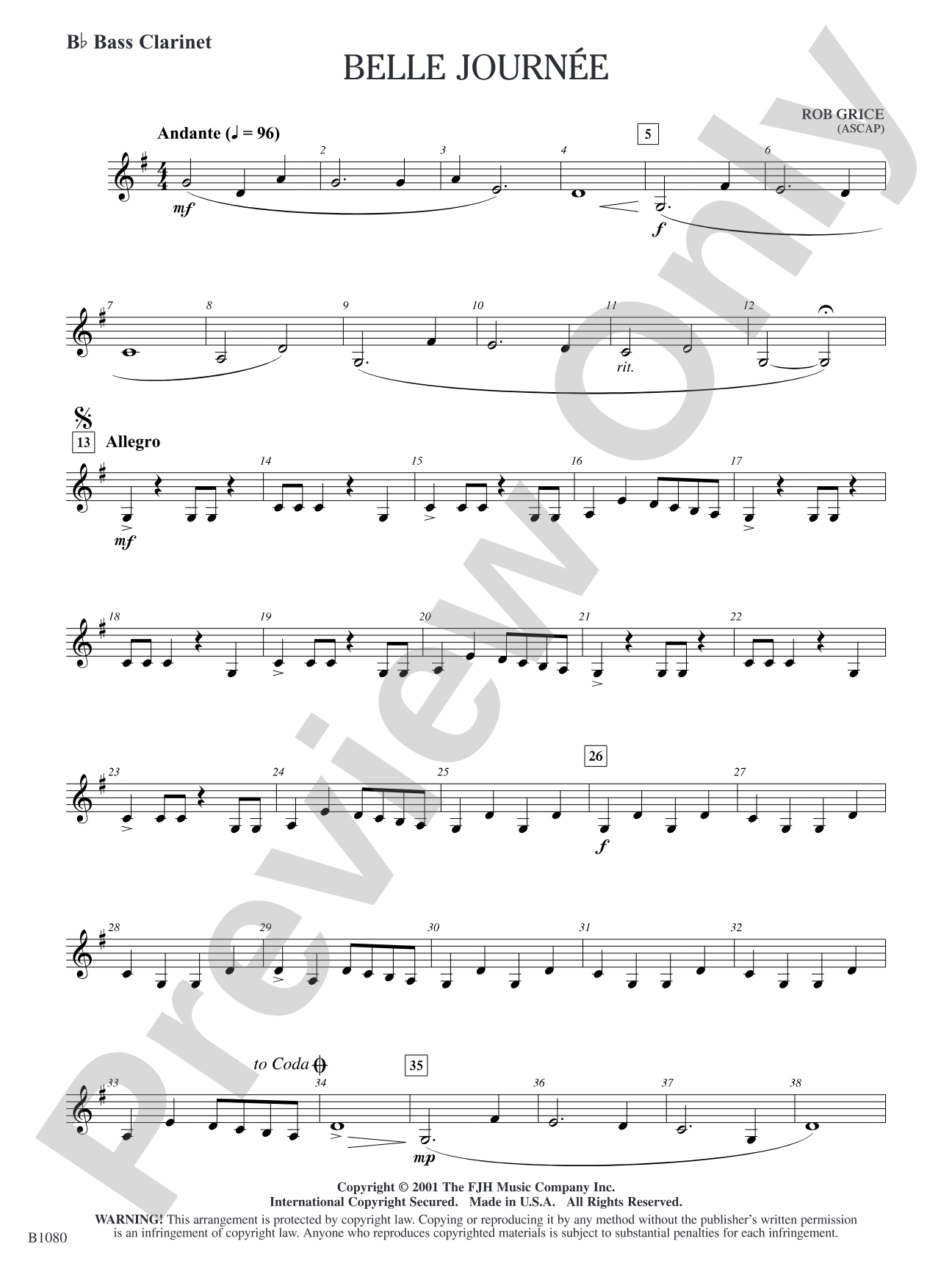 Belle Journée: B-flat Bass Clarinet