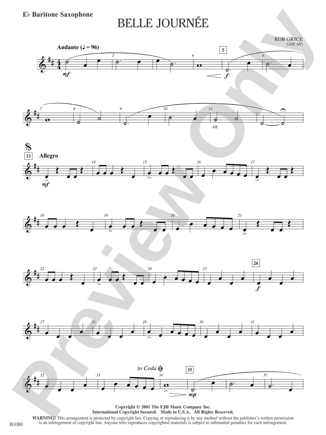 Belle Journée: E-flat Baritone Saxophone