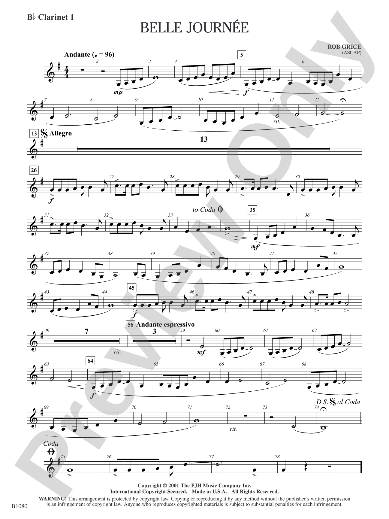 Belle Journée: B-flat Clarinet 1