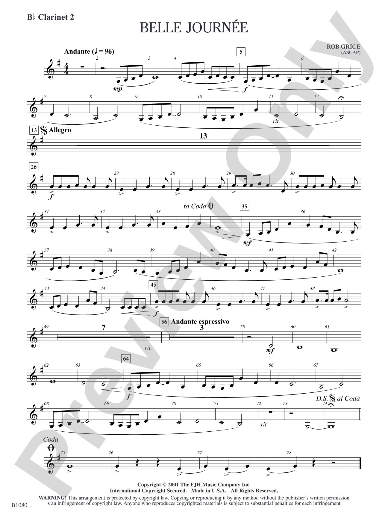 Belle Journée: B-flat Clarinet 2