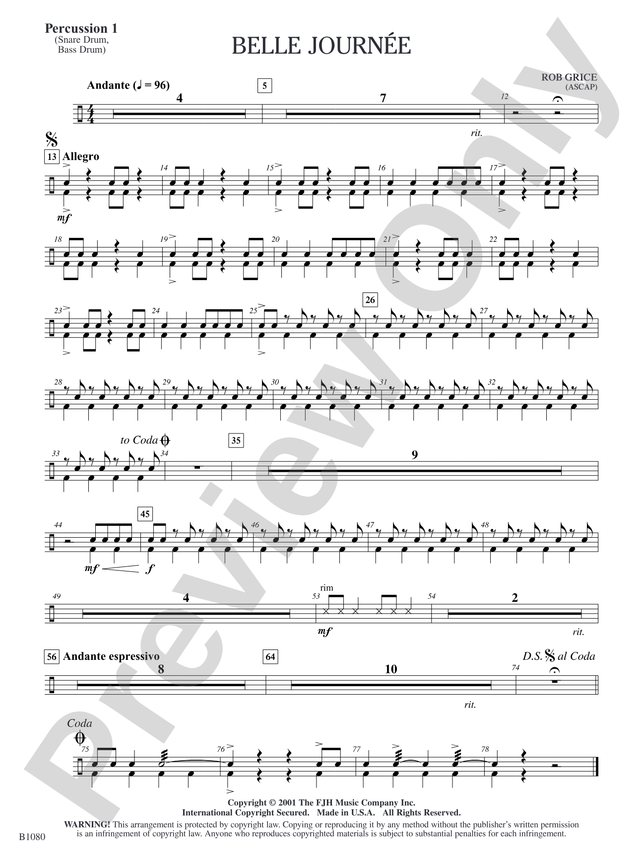 Belle Journée: Percussion 1