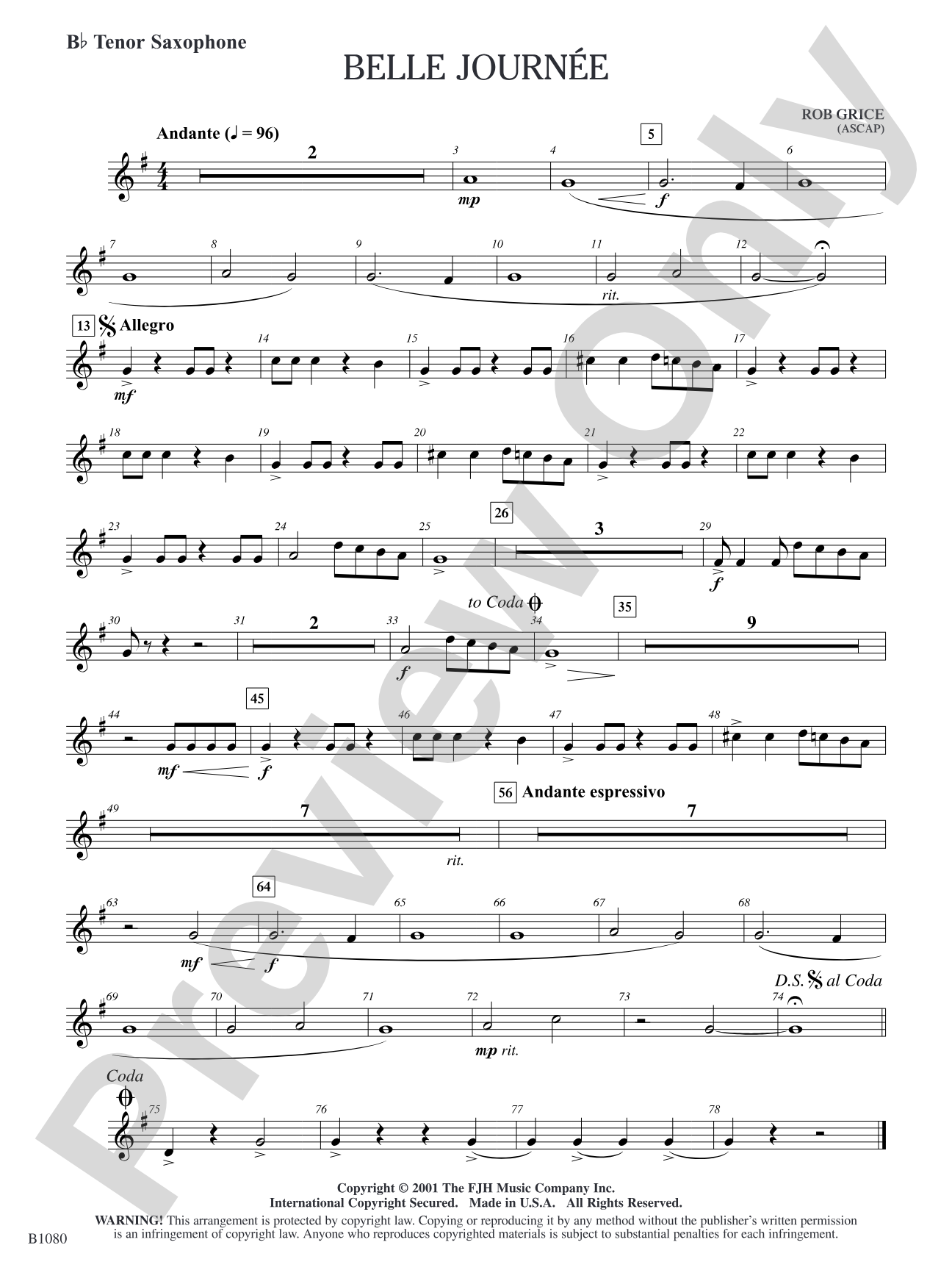 Belle Journée: B-flat Tenor Saxophone