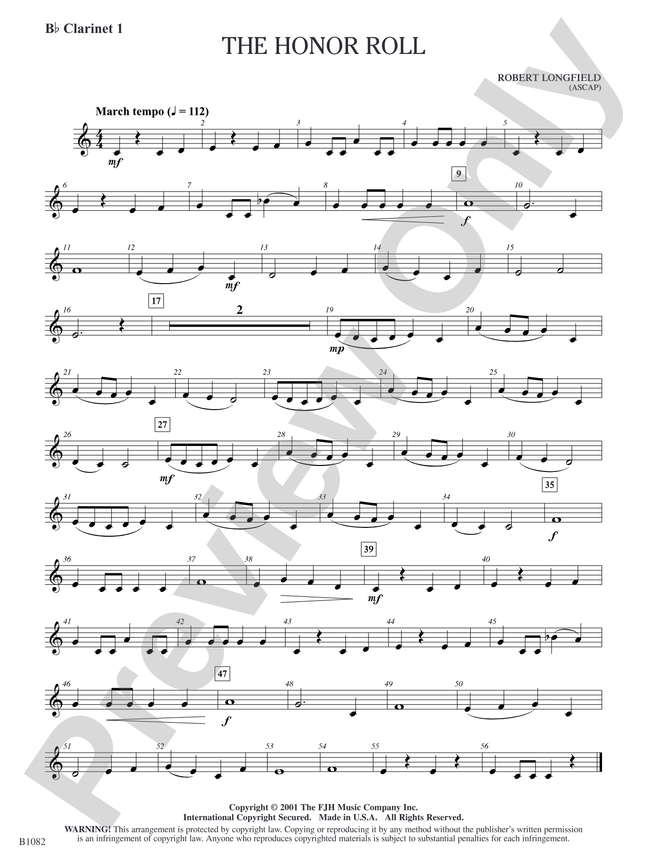 The Honor Roll: B-flat Clarinet 1