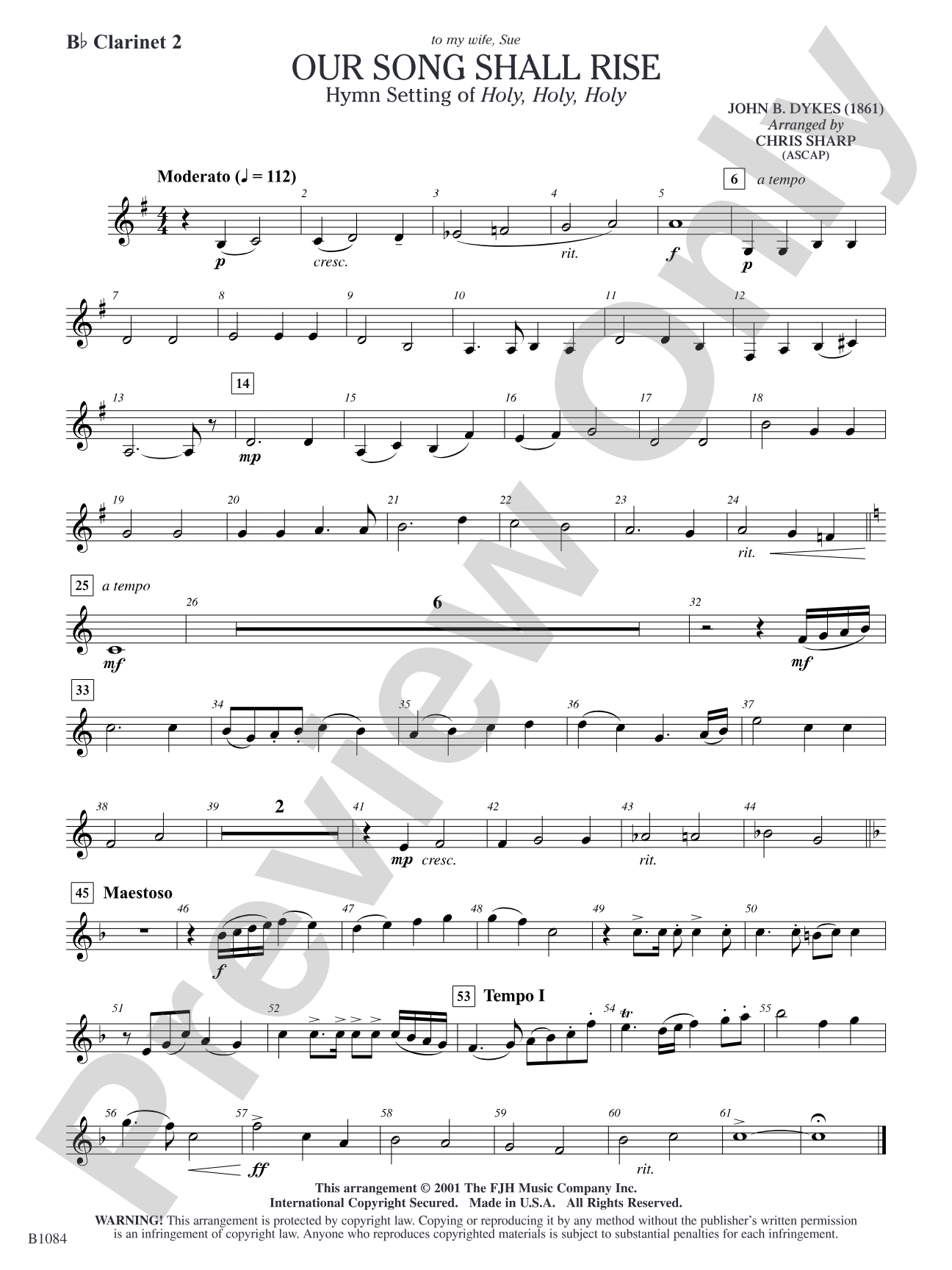 Our Song Shall Rise: B-flat Clarinet 2
