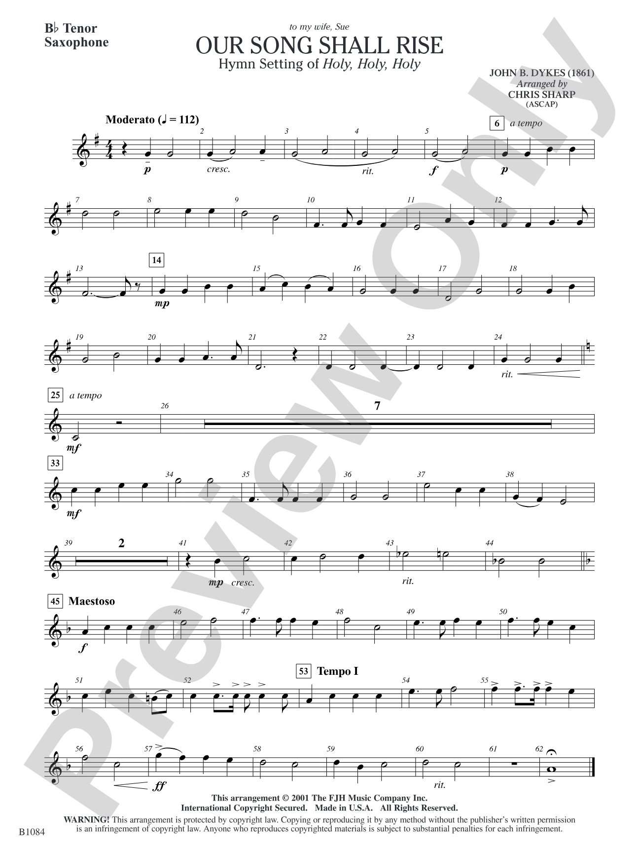 Our Song Shall Rise: B-flat Tenor Saxophone