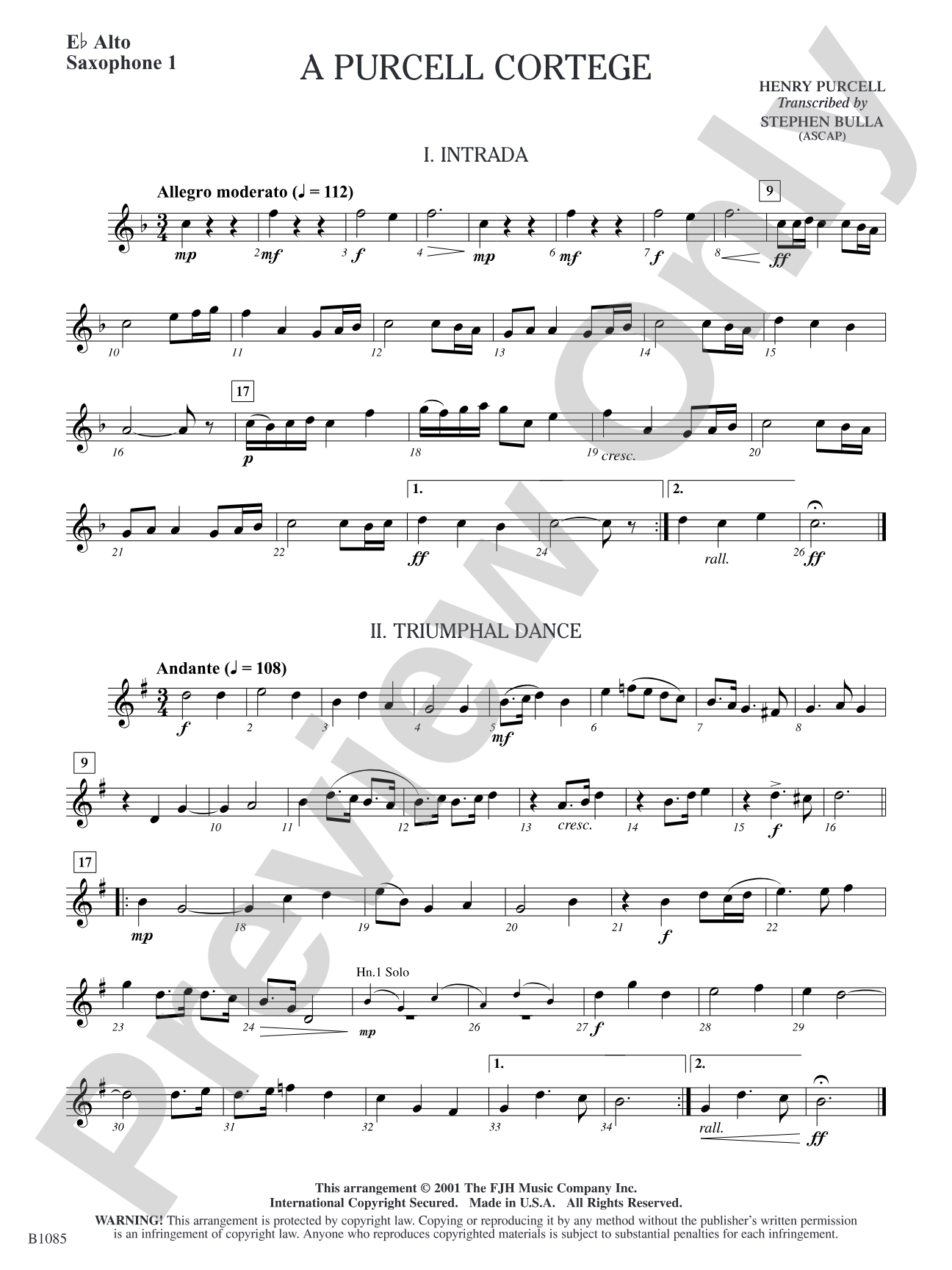 A Purcell Cortege: E-flat Alto Saxophone 1