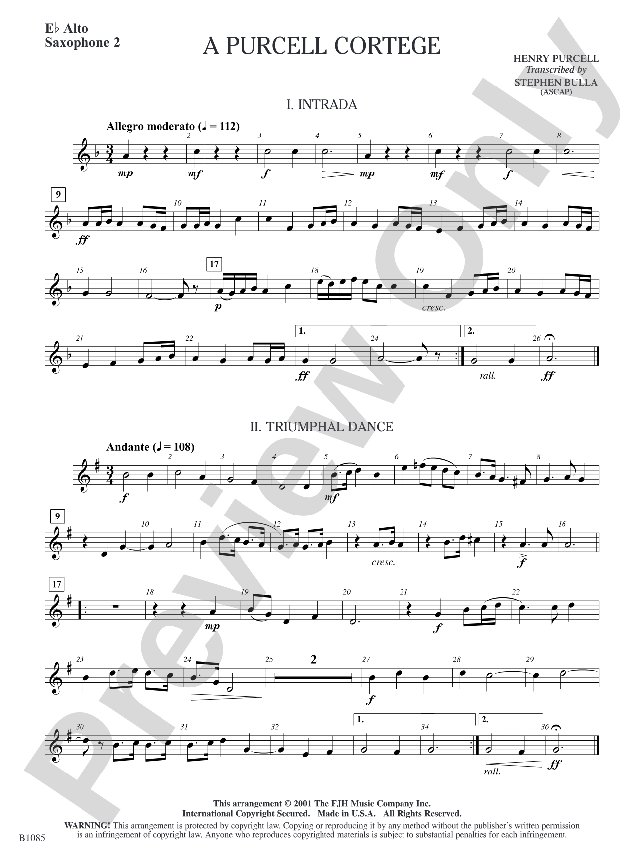 A Purcell Cortege: E-flat Alto Saxophone 2