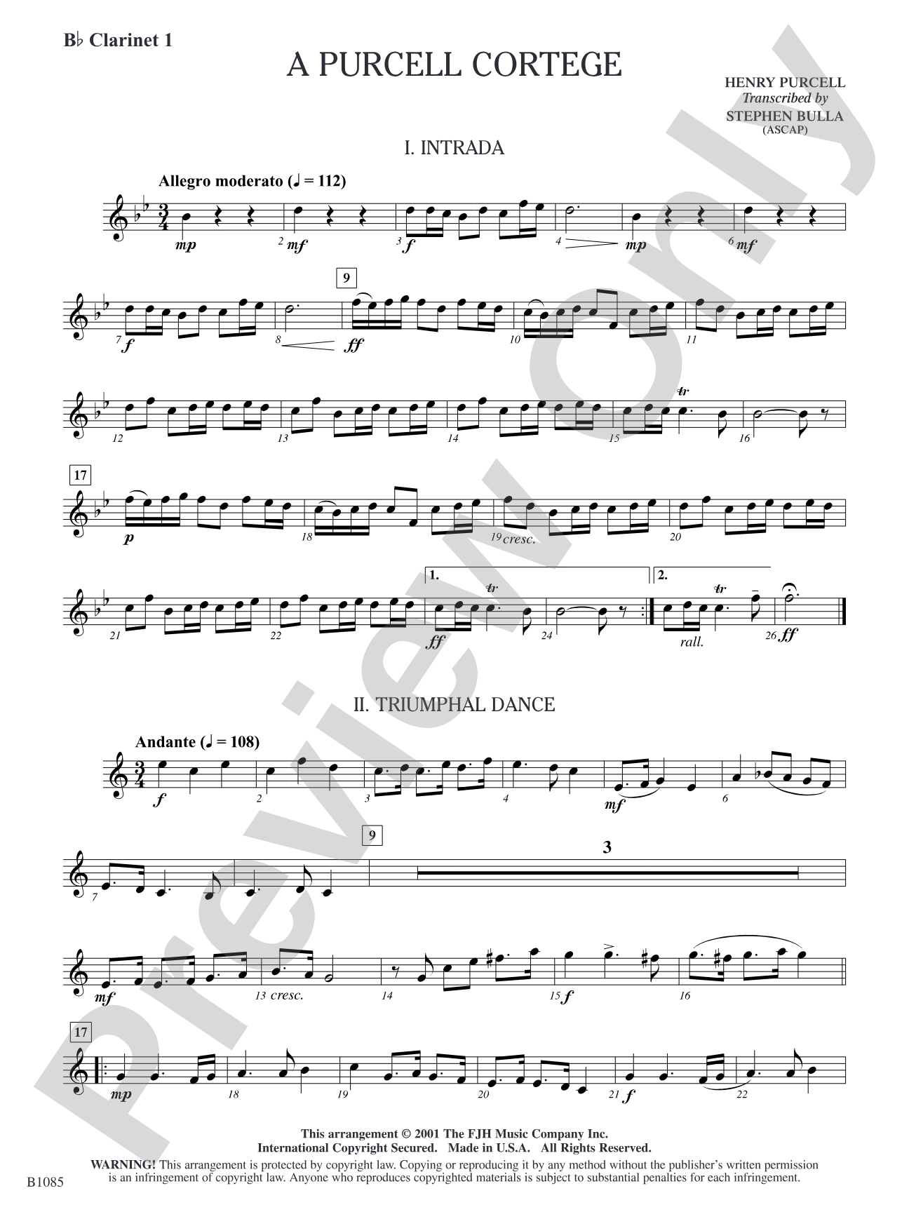 A Purcell Cortege: B-flat Clarinet 1