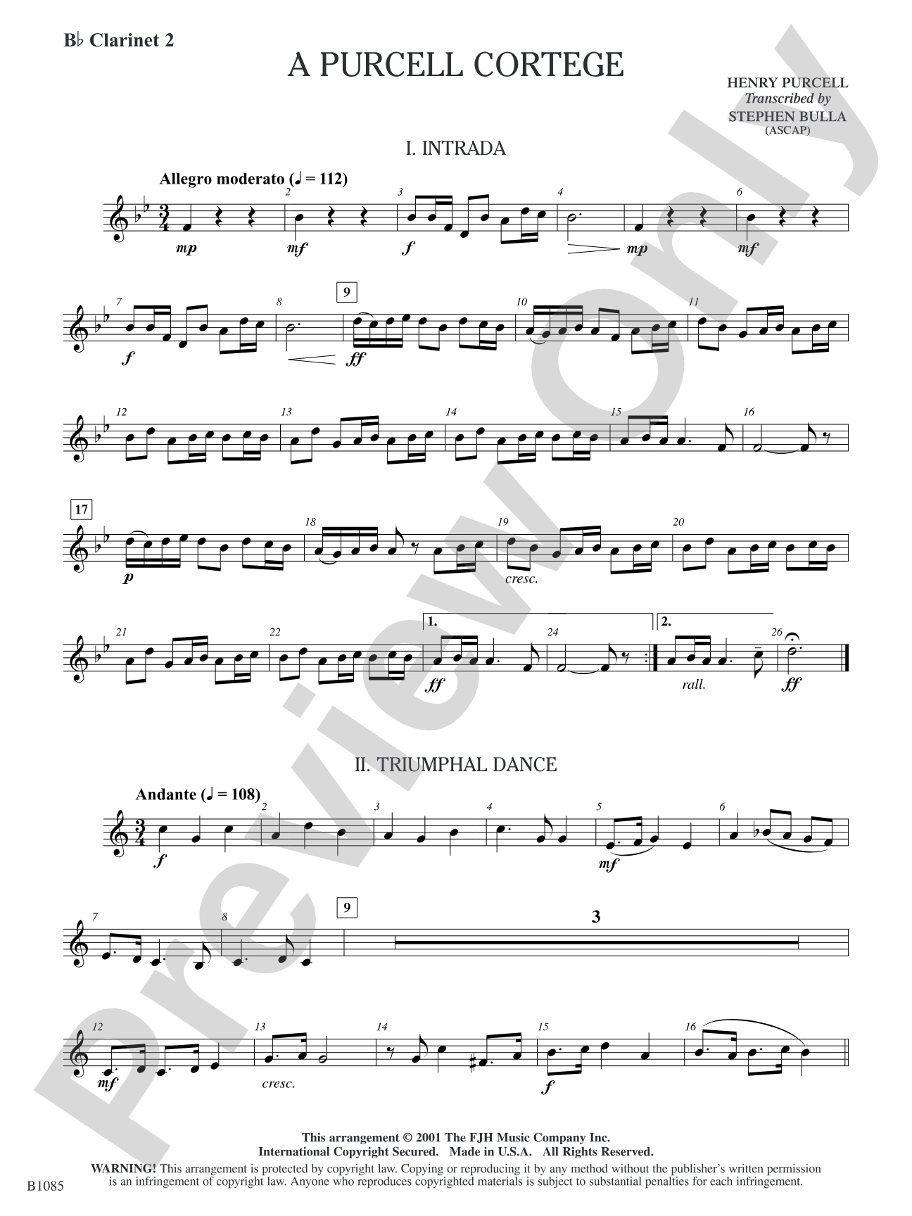A Purcell Cortege: B-flat Clarinet 2