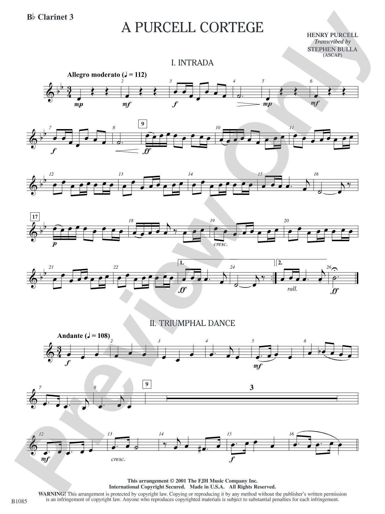 A Purcell Cortege: B-flat Clarinet 3