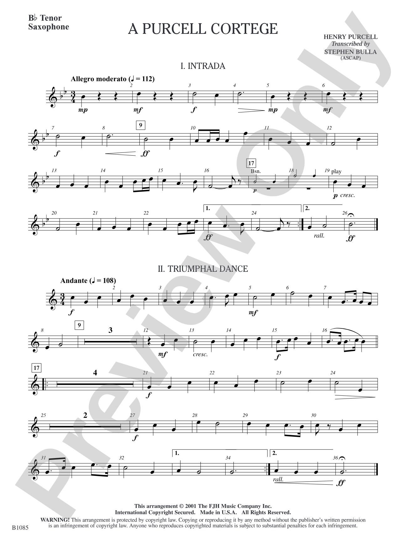 A Purcell Cortege: B-flat Tenor Saxophone