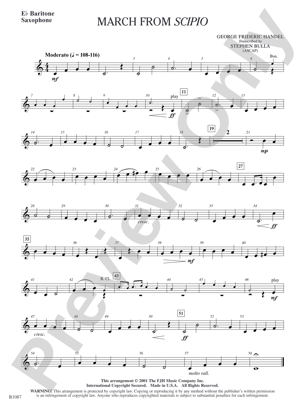 March from Scipio: E-flat Baritone Saxophone