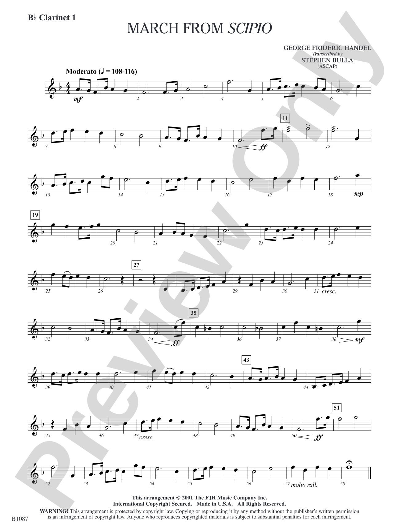 March from Scipio: B-flat Clarinet 1