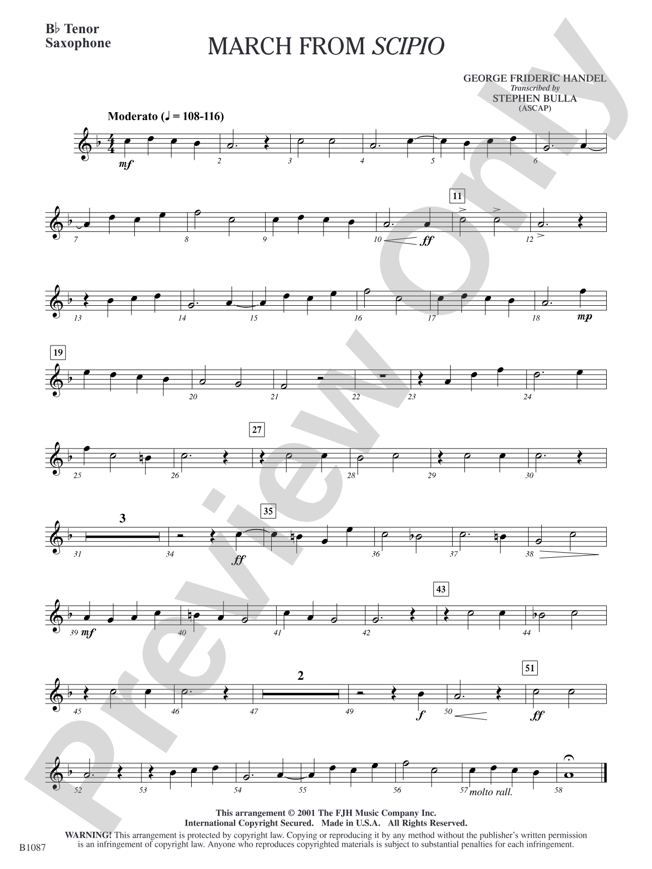 March from Scipio: B-flat Tenor Saxophone