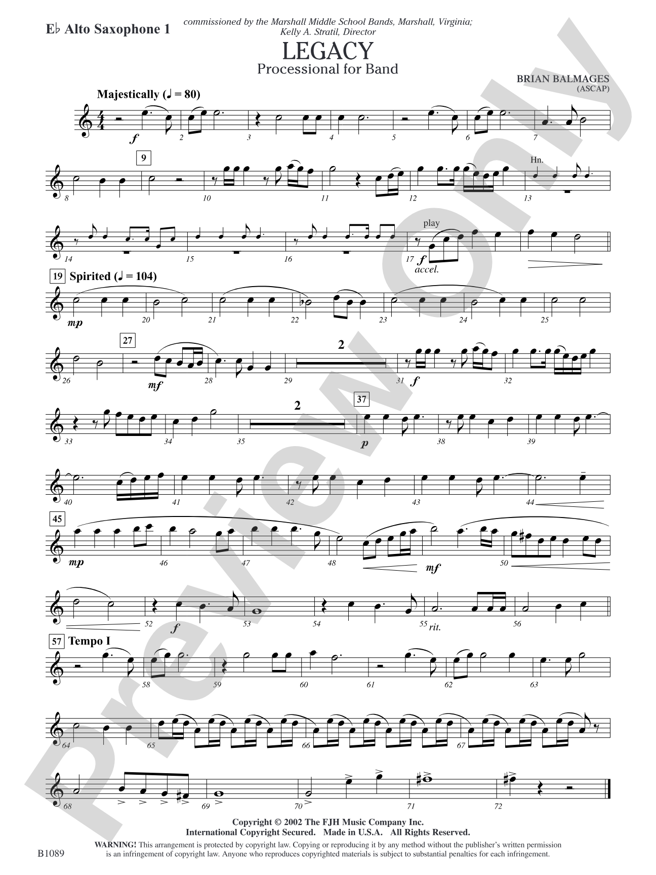 Legacy (Processional for Band): E-flat Alto Saxophone 1