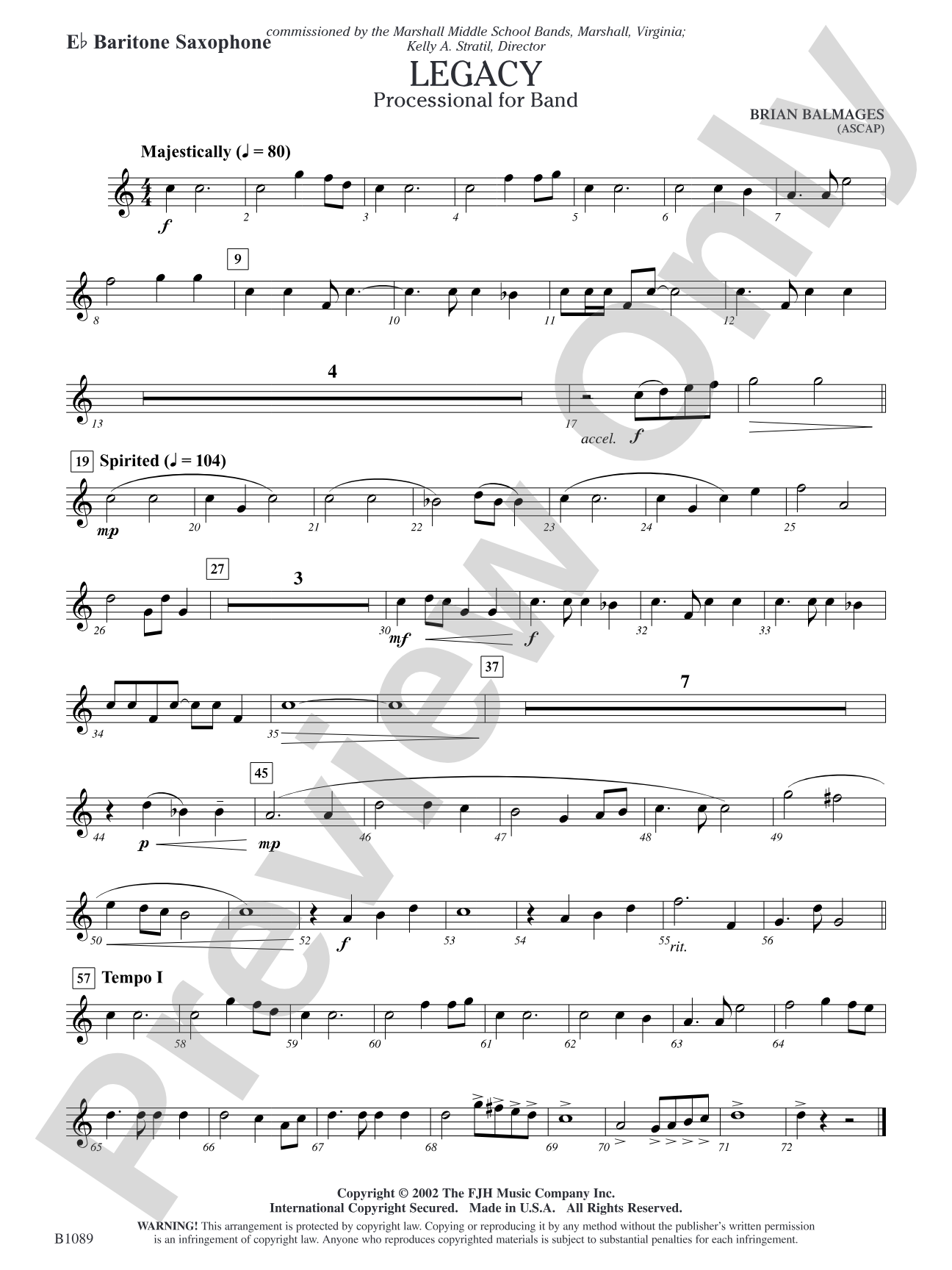 Legacy (Processional for Band): E-flat Baritone Saxophone
