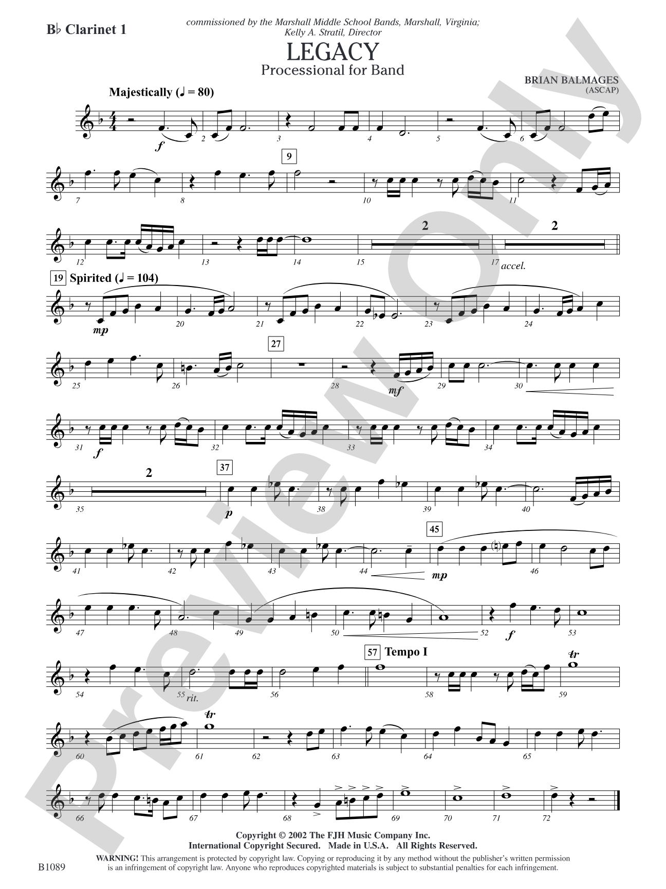 Legacy (Processional for Band): B-flat Clarinet 1