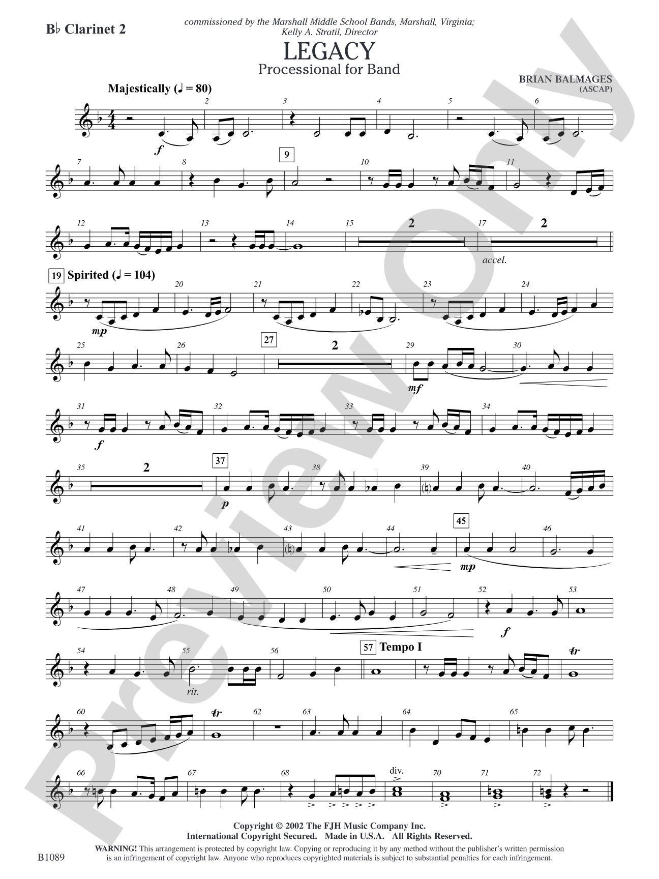 Legacy (Processional for Band): B-flat Clarinet 2