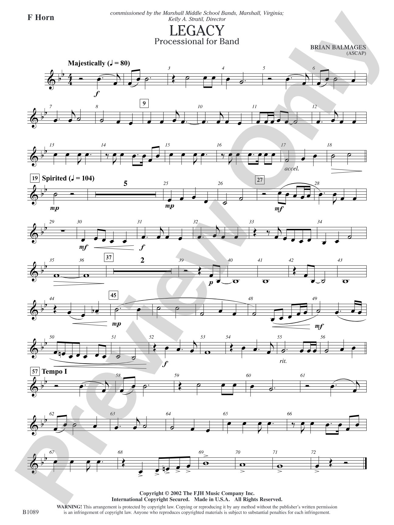 Legacy (Processional for Band): F Horn