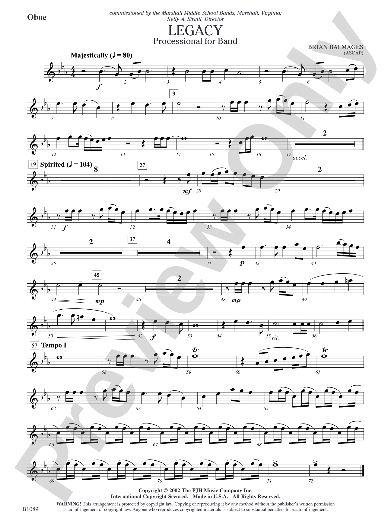 Legacy (Processional for Band): Oboe