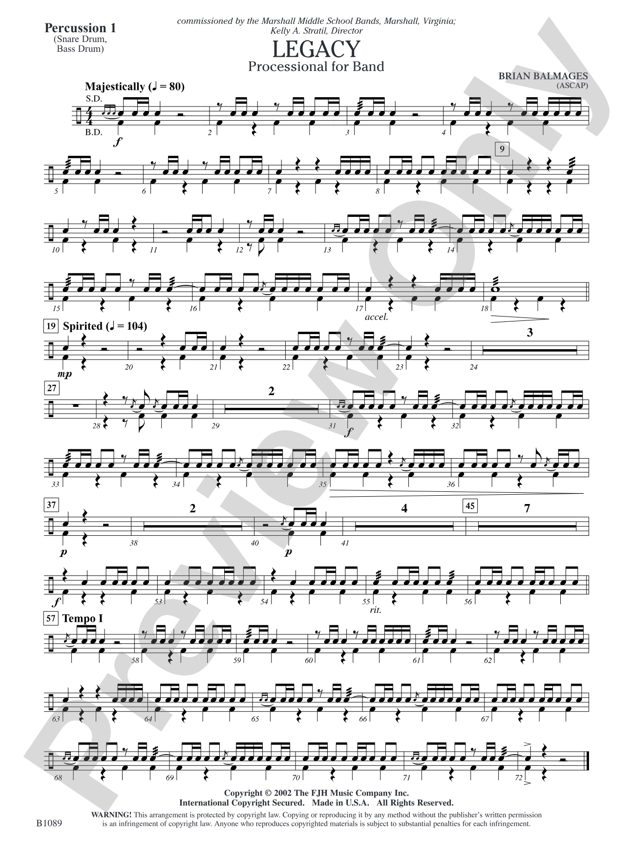 Legacy (Processional for Band): Percussion 1