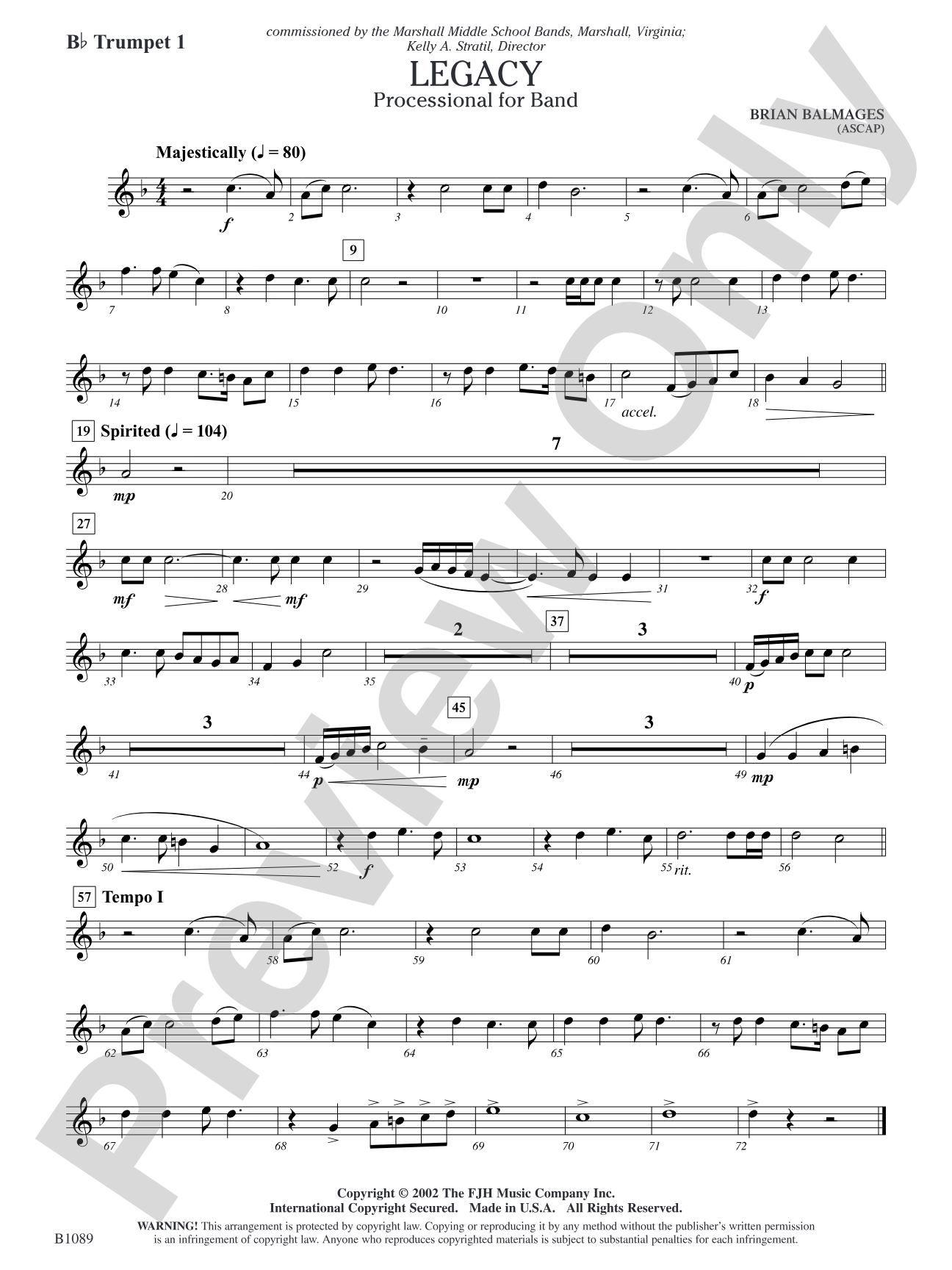 Legacy (Processional for Band): B-flat Trumpet 1