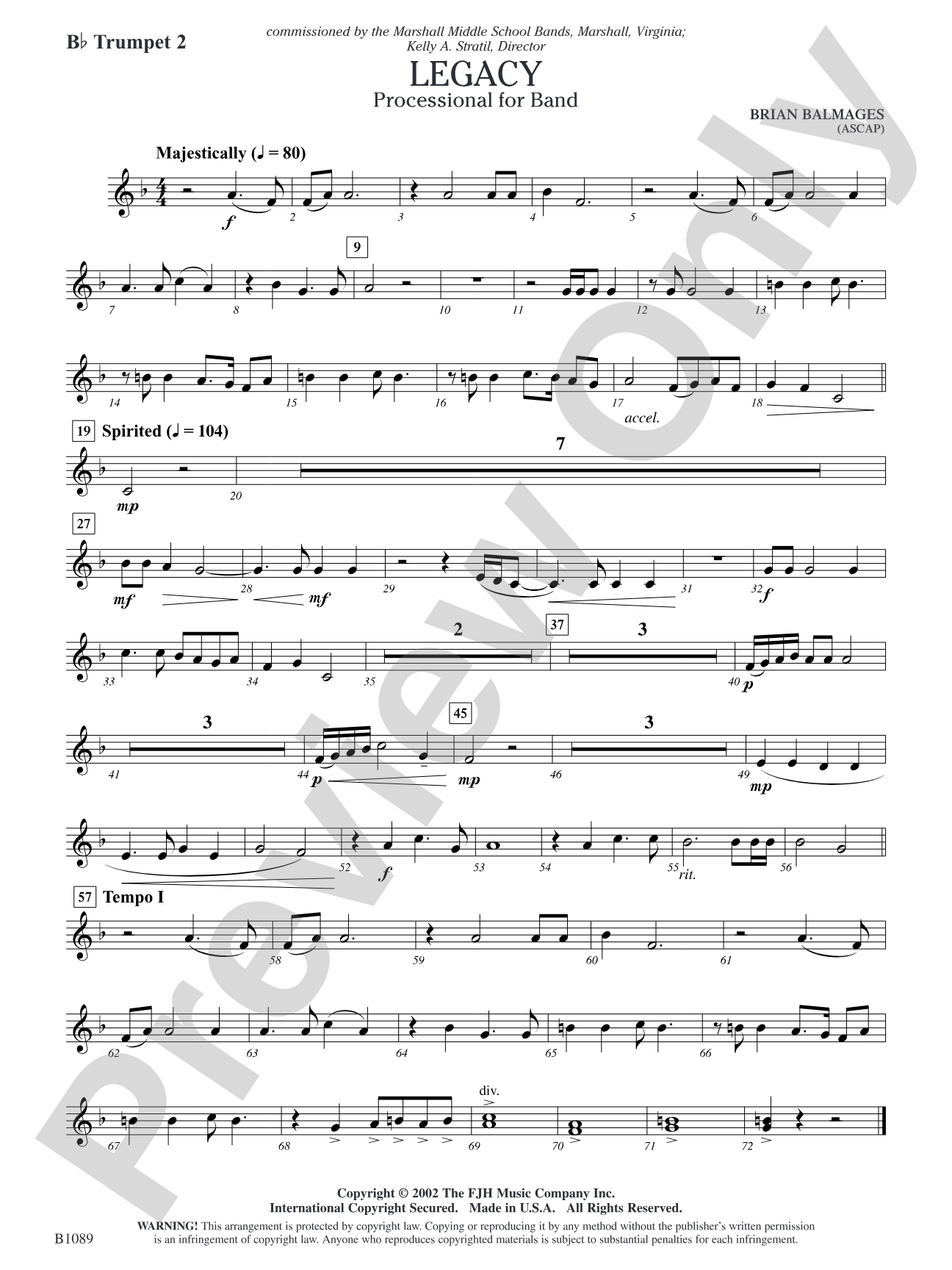 Legacy (Processional for Band): B-flat Trumpet 2